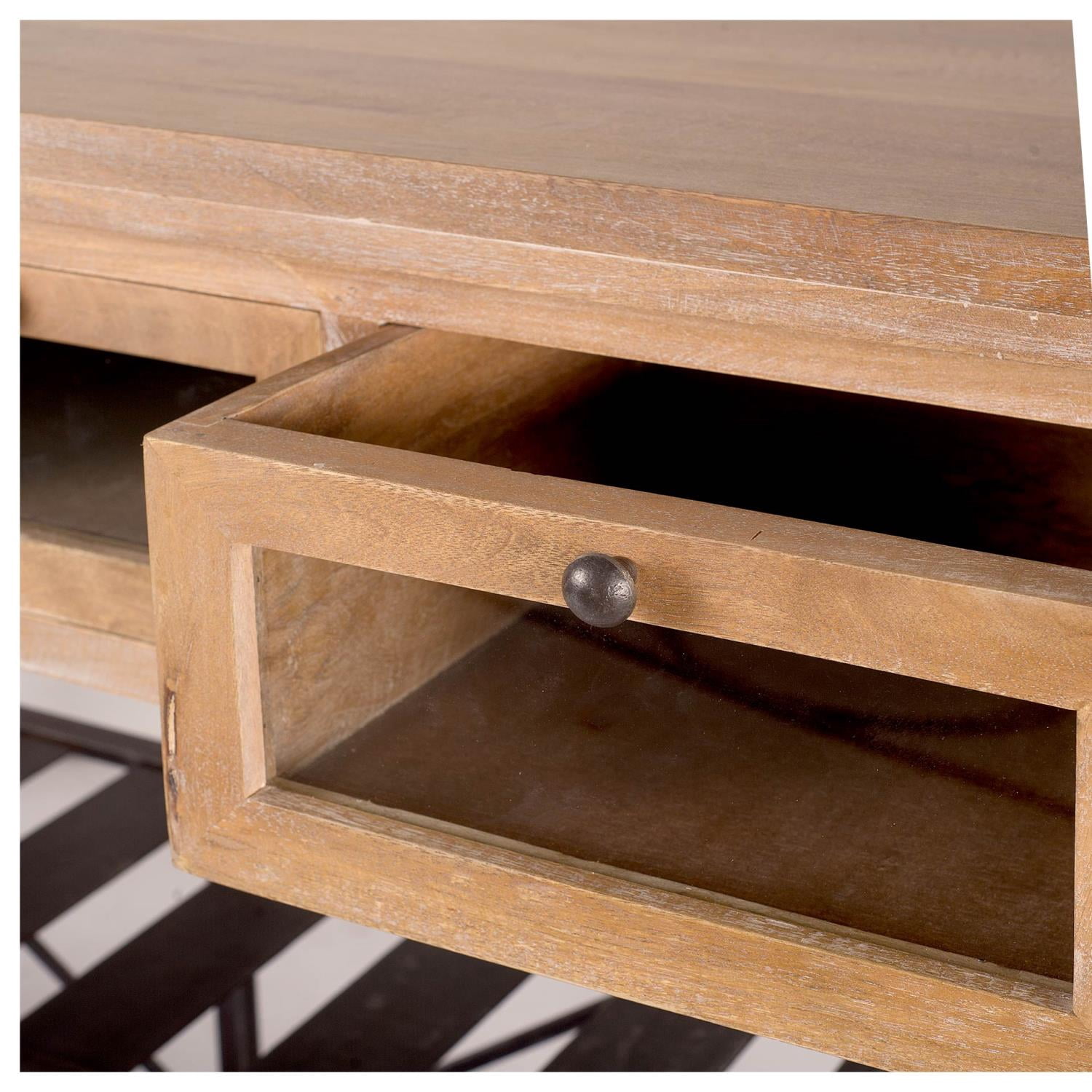 Mercana Stuart I Solid Wood Two-Tier Metal Rolling Kitchen Island in Brown