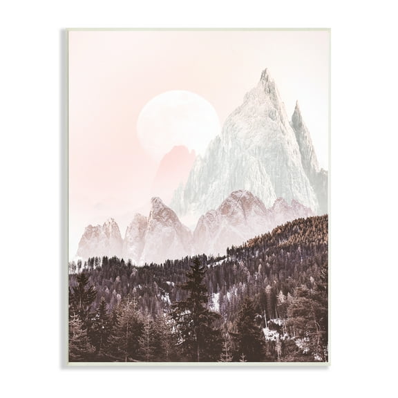Stupell Industries Mountain Peak Tree Forest Landscape Monochromatic Sun, 10 x 15, Design by Ziwei Li