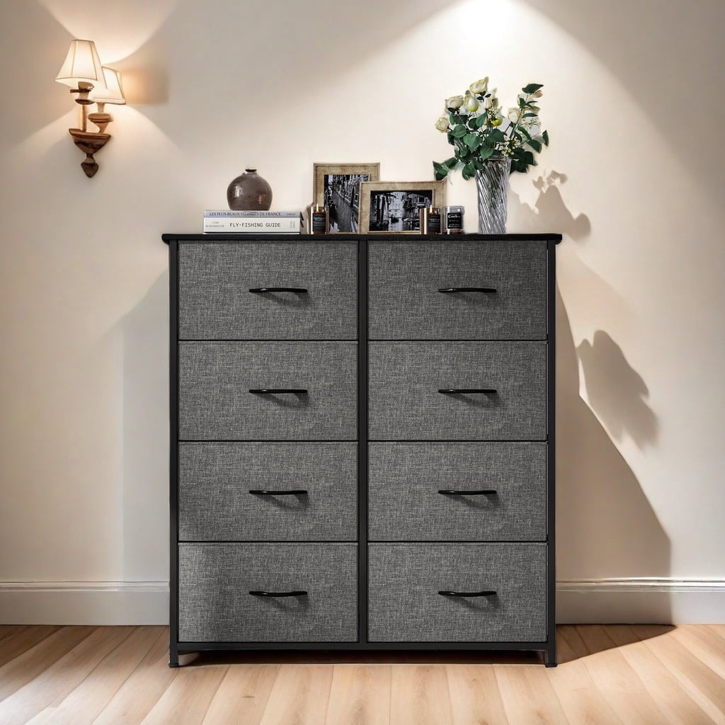 Dextrus 8 Drawers Fabric Storage Dressers for Bedroom, Living Room Bedroom for Adult, Black Gray