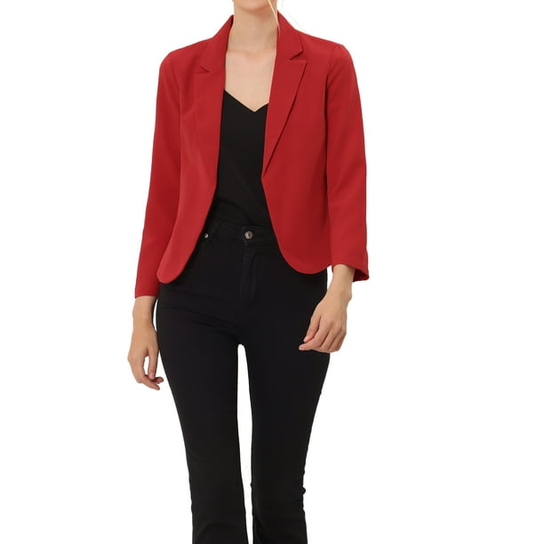 BLAZER CHIC para Mujeres, Abierto al Frente, Ideal para el Trabajo, Chaqueta de Traje Corta de Verano, Roja, Talla 2XL