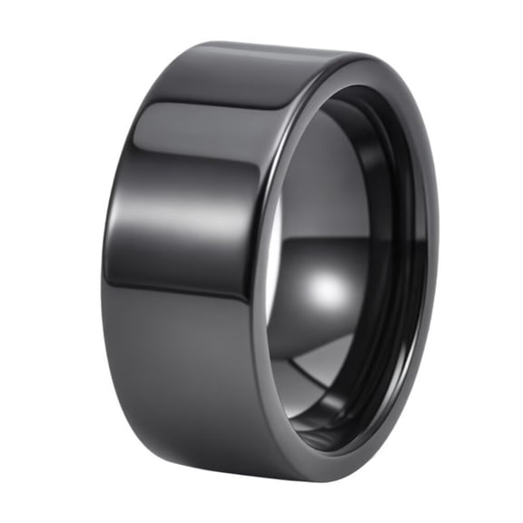 PAMTIER Men's and Women's Ceramic 10MM Classic Delicate Polishing Engagement Wedding Band Ring Black Size 8