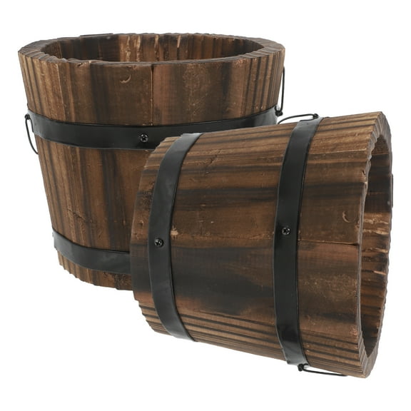 2 Pcs Whiskey Barrel Plant Pot Decoration Flowerpot