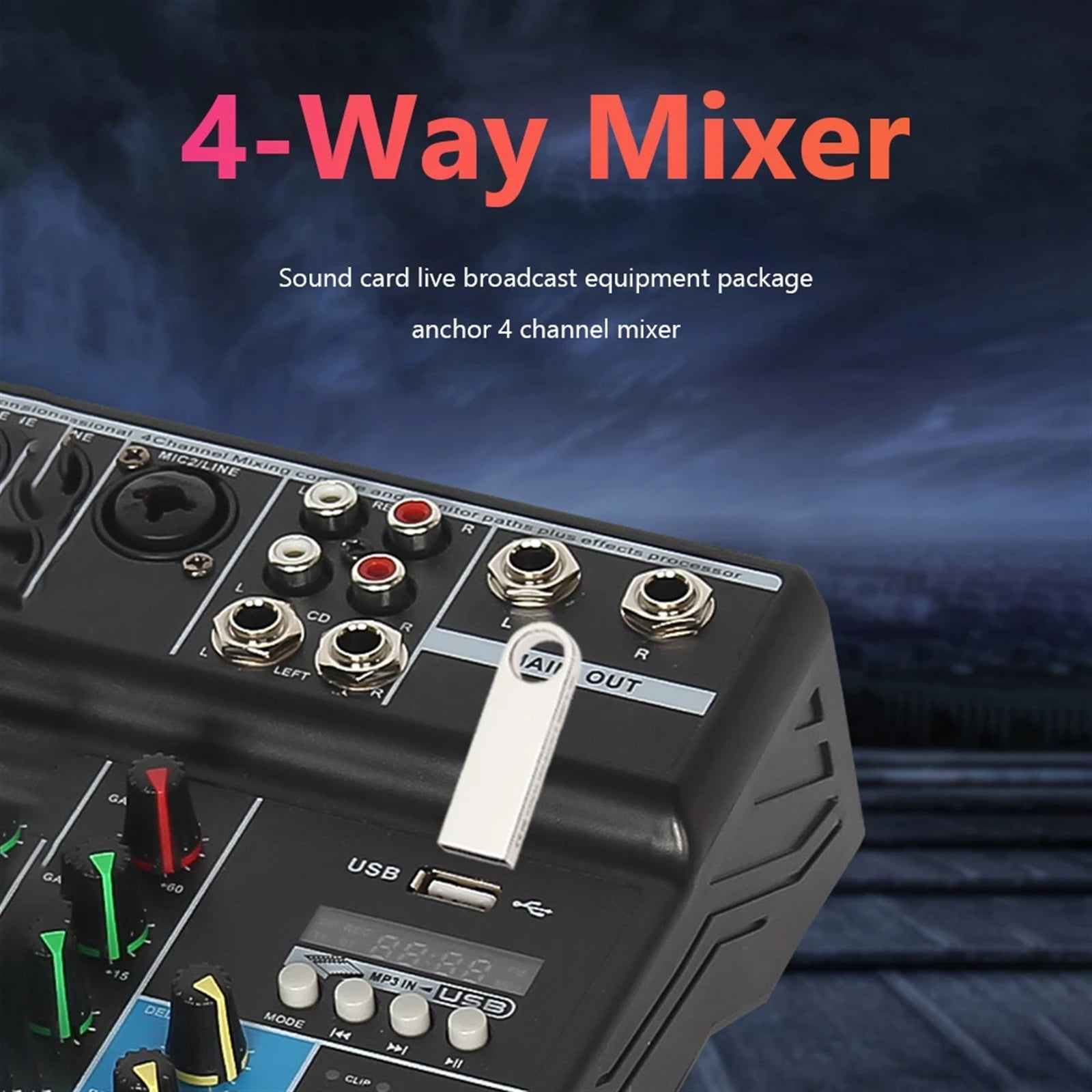 Sound Mixing Console USB Interface USB Aud-io Mixer Input F-4A Wireless 4-channel Phantom Power Monitor for Computer ,Easy to Operate