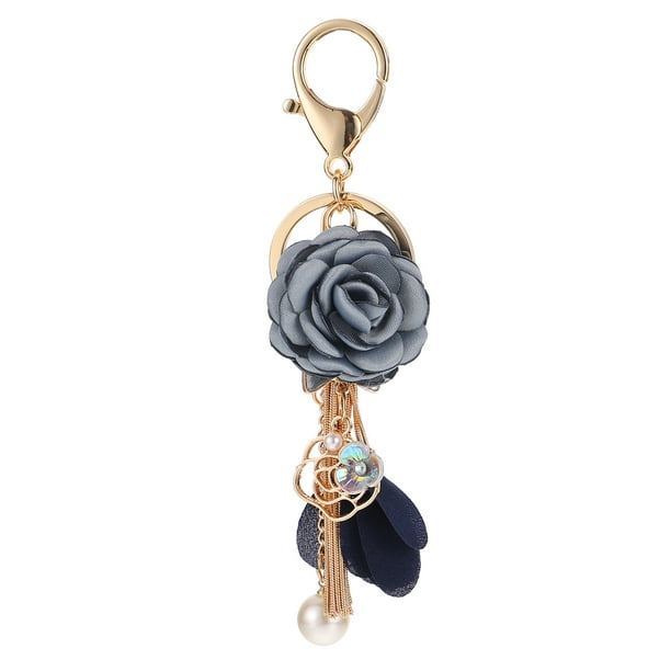 KAKOWELY Llavero con borla y flor de tela, llavero decorativo con colgante de cadena
