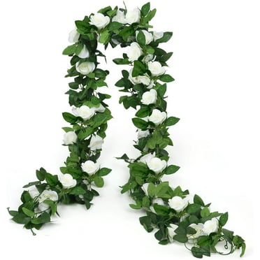 2 Pack Artificial Flower Garlands, Fake Rose Vine, Artificial Flowers Hanging Rose Ivy Garland for Room Wall Decor Hanging Baskets Wedding Arch Garden Background Decor