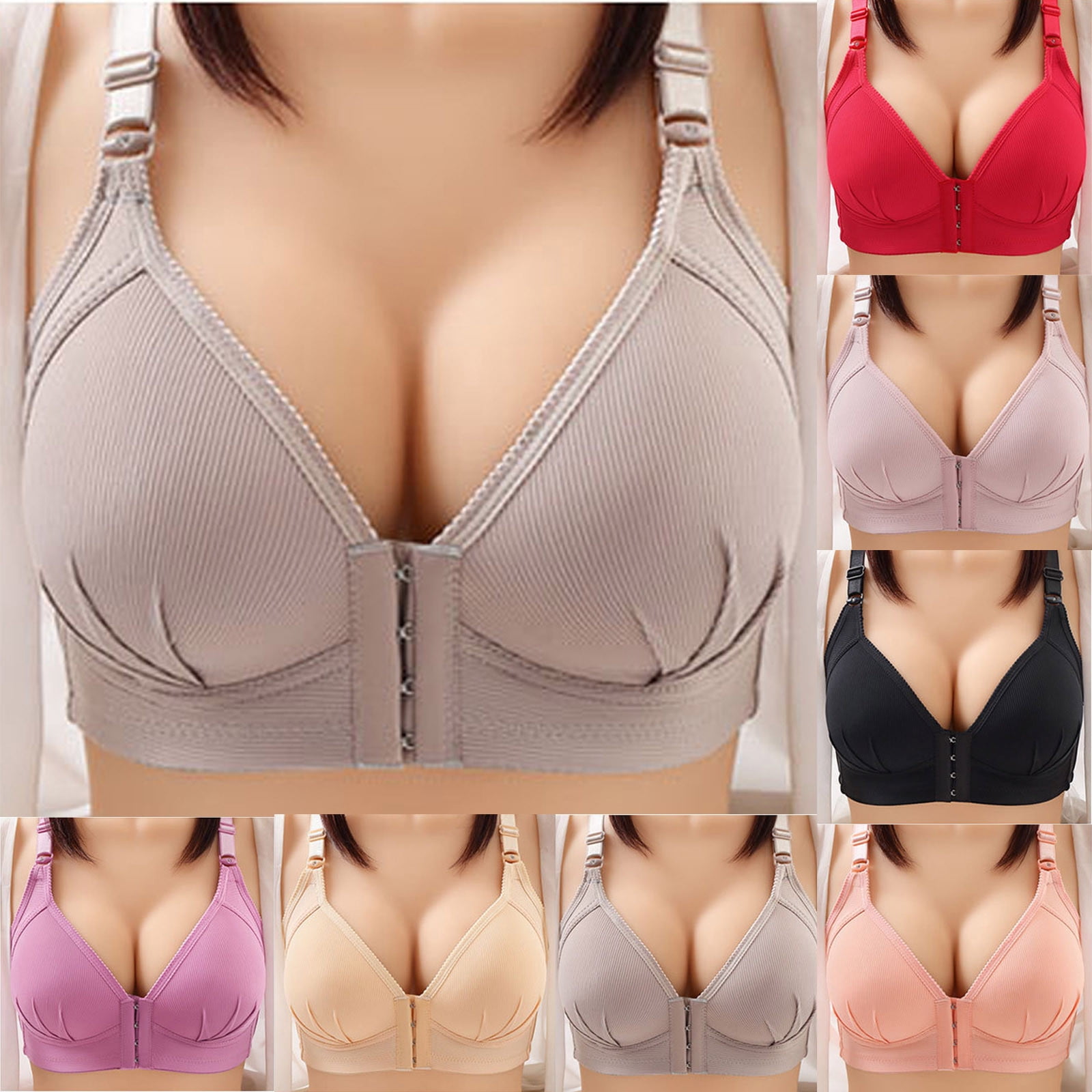 Ozmmyan Wirefree Bras for Women ,Plus Size Front Closure Lace Bra  Wirefreee Extra-Elastic Bra Adjustable Shoulder Straps Sports Bras 36C-46C,  Summer Savings Clearance 