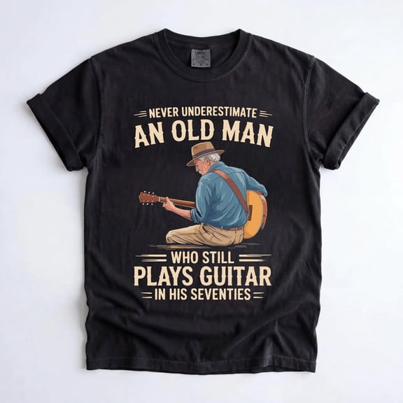 Never Underestimate an Old Man Who Plays Guitar T-Shirt, Seventies Guitar Player Tee, Vintage Musician Gift, 70th Birthday Shirt
