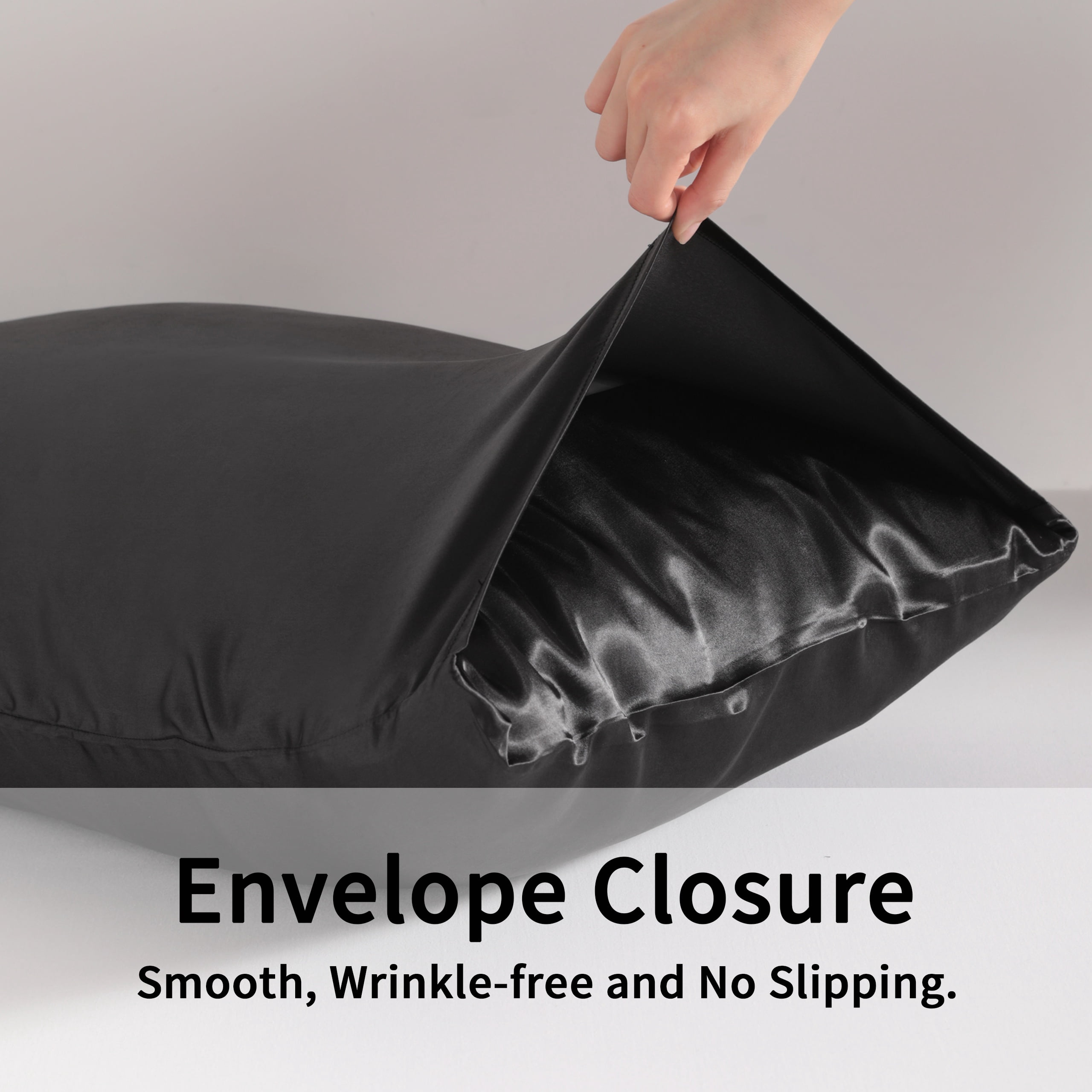Satin Body Pillowcase for Hair and Skin, Luxurious and Silky Envelope Closure Body Pillow Cover, Black, 20" x 54"