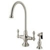 Kingston Brass Vintage Double Handle Kitchen Faucet with Brass Side Sprayer
