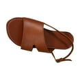 thumbnail image 2 of Xfvqtps Flats Sandals for Women Slingback Adjustable Strap Open Toe Solid Color Leather Sandals Brown, 2 of 9