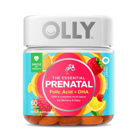 OLLY Prenatal Multivitamin Gummy, Folic Acid, Omega 3 DHA, 60 Ct (858158005046)