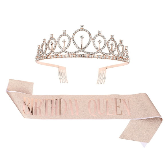 LOLIPPYY 2 Pcs Party Sash and Birthday Crown in Rose Gold for Women and Celebration