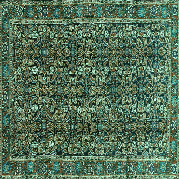 Ahgly Company Machine Washable Indoor Square Persian Turquoise Blue Traditional Area Rugs, 8' Square