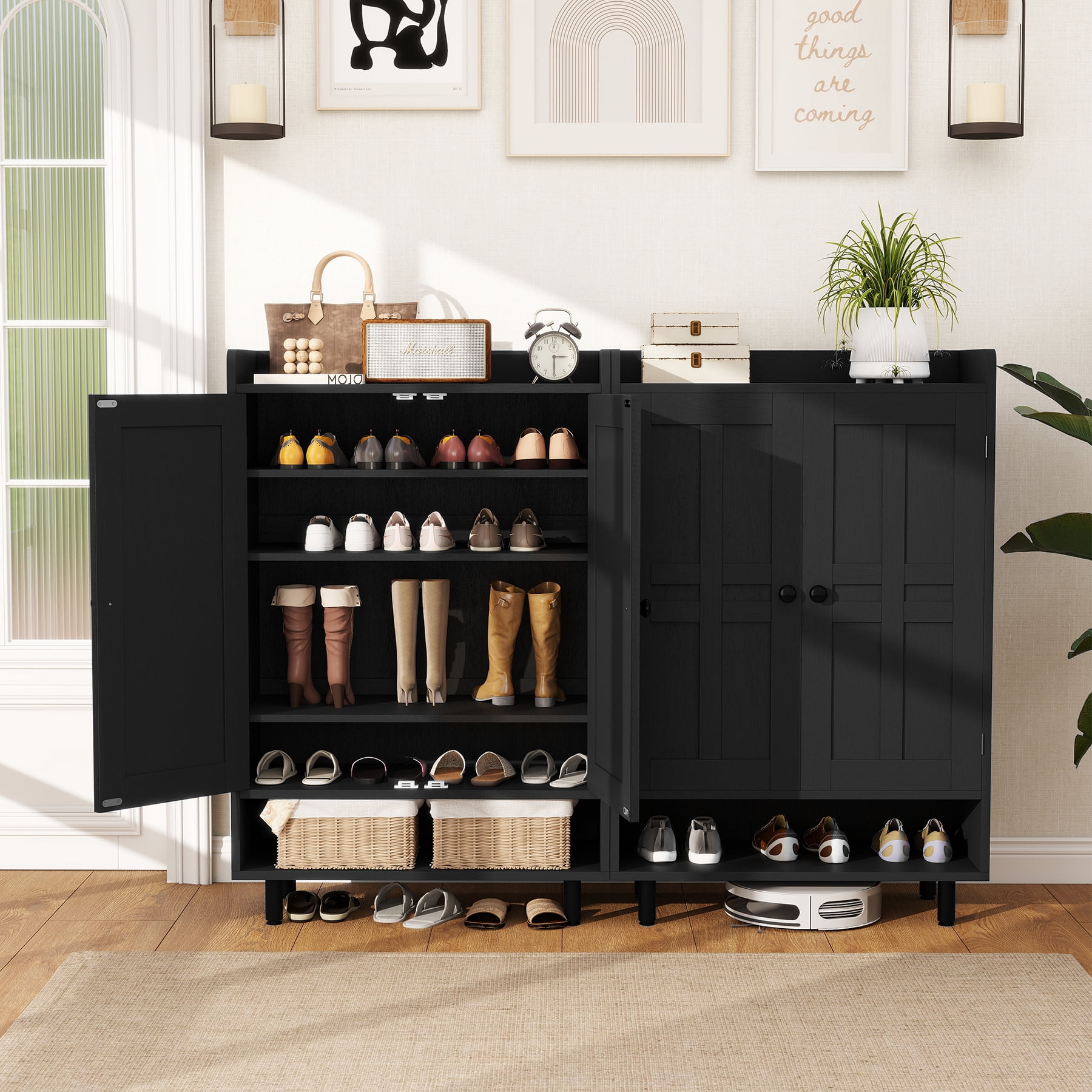 MOONMISS 5-Tier Adjustable Shelves Shoe Cabinet with Doors,Freestanding Shoe Storage Organizer,Shoe Rack for Entryway,Hallway,Closet