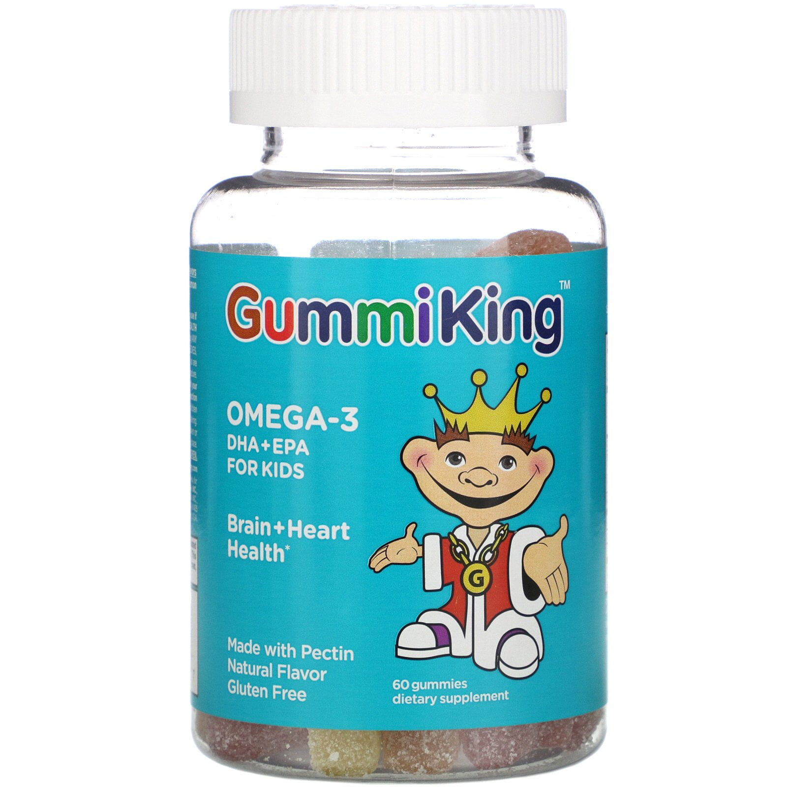 GummiKing Omega3 DHA + EPA for Kids, Strawberry, Orange and Lemon, 60