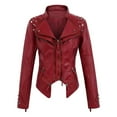 thumbnail image 2 of QATAINLAV Women's Studded Rivets Faux Leather Jacket Fashion Zipper Punk Cropped Outerwear Lapel Motor Jackets Casual Coats, Wine, S, 2 of 4