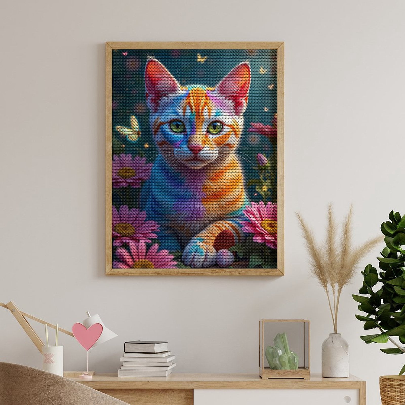 Diamond Art Kits for Adults, Colorful Cat Butterfly Garden 5D Diamond Painting Kits for Adults Beginners, DIY Full Drill Diamond Painting, Gem Art and Crafts 12x16