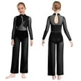 thumbnail image 5 of Kaerm Kids Girls Mesh Patchwork Metallic Long Sleeve Full Body Unitard Figure Skating Jumpsuit Black 16, 5 of 5
