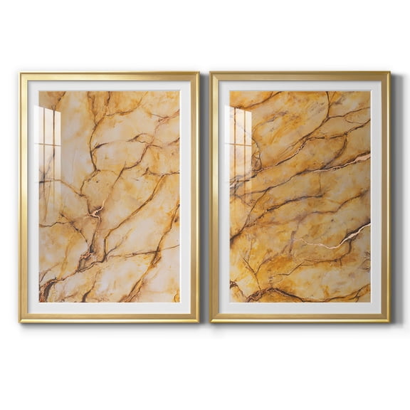 Wexford Home Yellow Marble I Premium Framed Print, 30.5" x 42.5" - Ready to Hang, Gold (Set of 2)