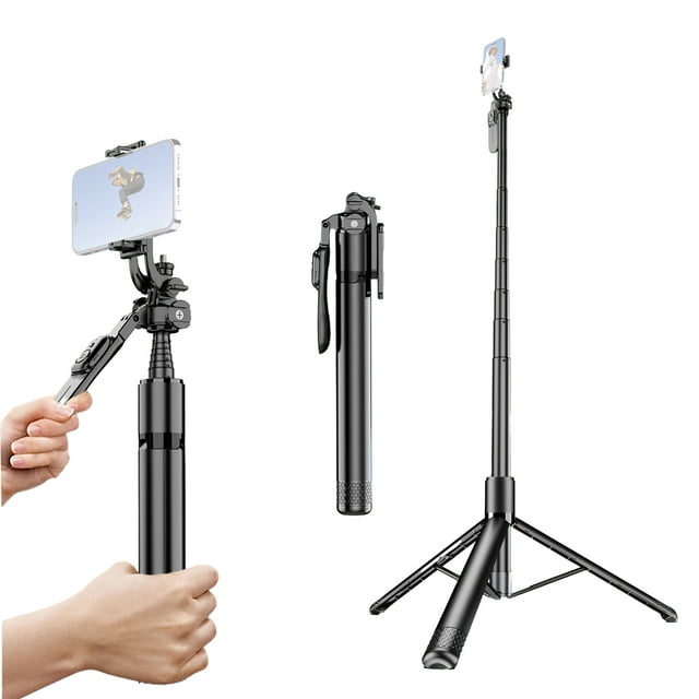 Graflsoa 202cm/79.5" 3-in-1 Aluminum Alloy Selfie Stick with Anti-Shake Handle, Phone Clip, Tripod Base, and Remote Control for Android/iOS Devices