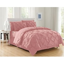 6-Piece Bed-in-a-Bag, Soft and Cozy Pinch Pleated Bedding Set with Double-Sided Storage Pockets - Silky Dusty Rose Comforter, Twin/Twin XL Size