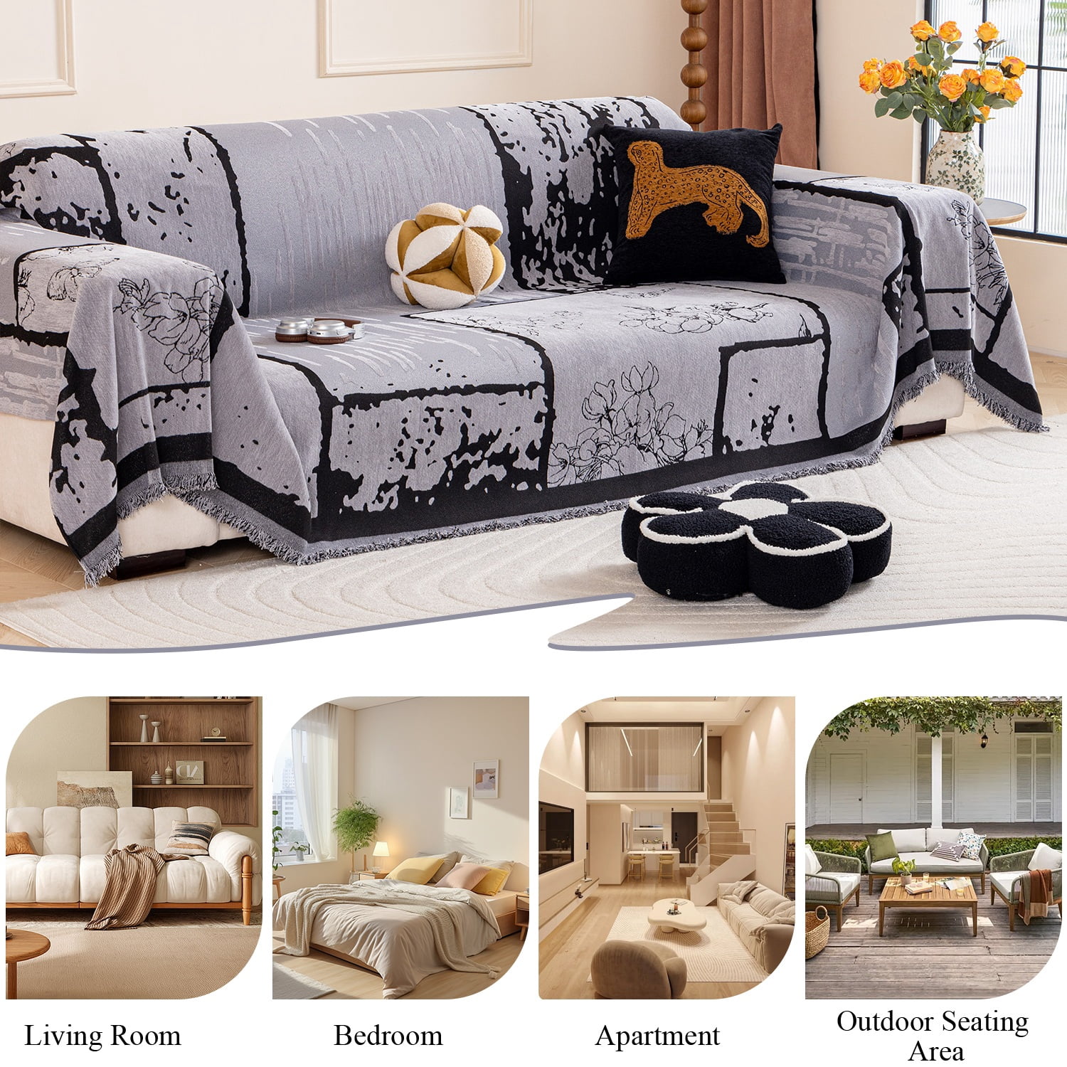 NAYOROOM Vintage Gray Sofa Cover, Couch Covers for 3 Cushion Couch Sofa, Sectional Couch Covers for Living Room Sofa Throws Sofa Slipcovers (71"x 118",Large )