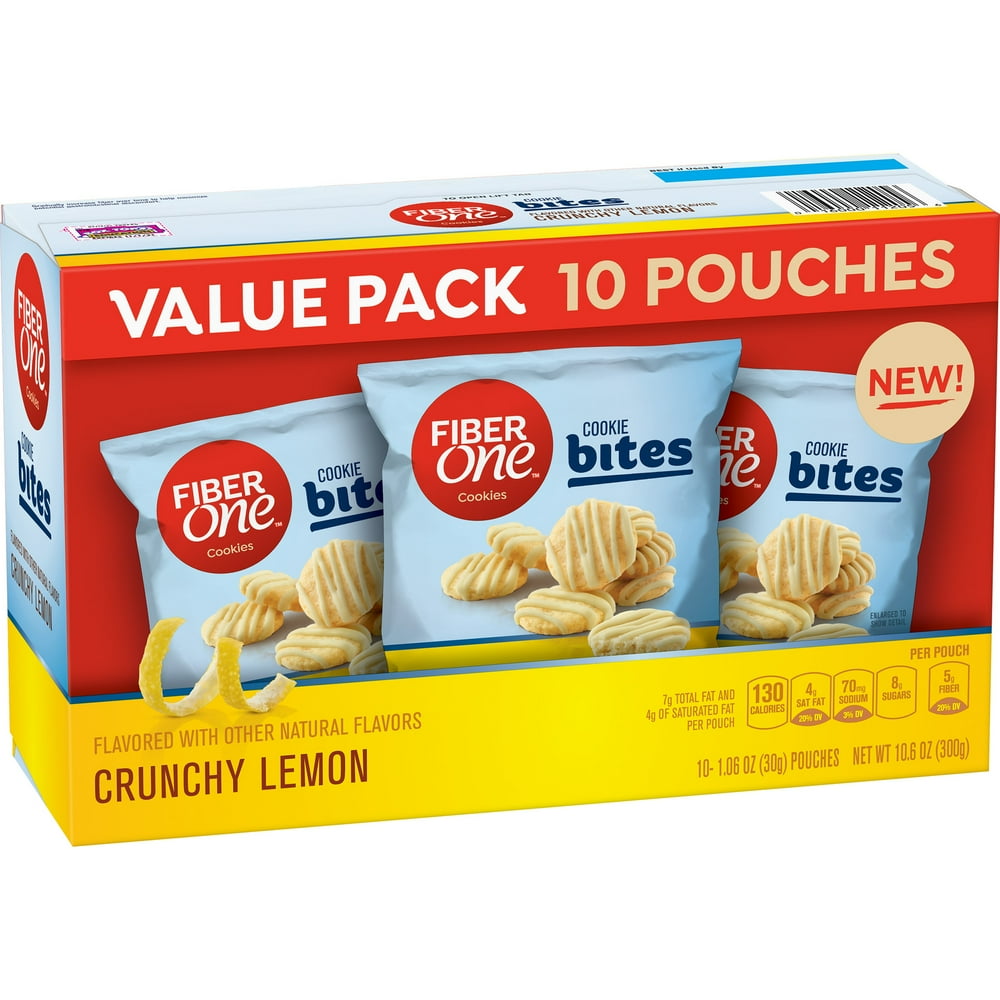 Fiber One Crunchy Lemon Cookie Bites 10Ct Carton, 10.6 oz