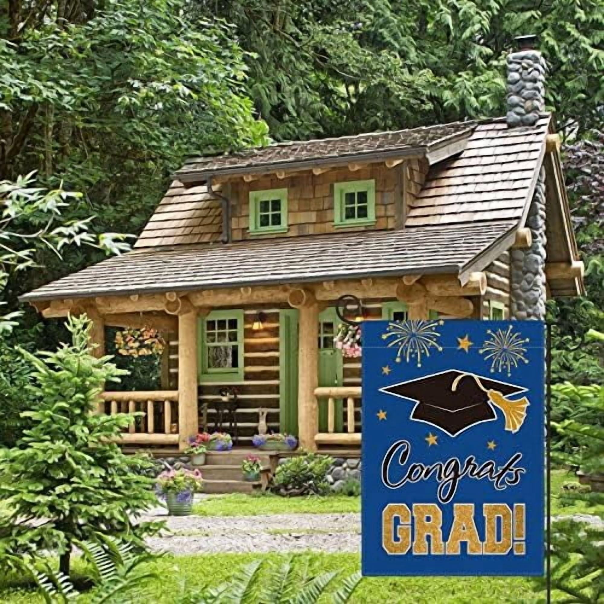 Jointown Congrats Grad Diploma Cap Garden Flag Double Sided, Class Of 2026 Graduation Ceremony Yard Outdoor Decoration 12 x 18 Inch Blue