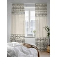 thumbnail image 3 of Bohemian Ethnic Sheer Curtains 2 Panels Set Brown Black Lines Linen Texture Lihgt Filtering Rod Pocket Voile Drape, Semi Sheer Window Curtains for Bedroom Living Room, 52"x108", 3 of 5