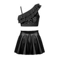 thumbnail image 2 of YONGHS Girls Jazz Hip Hop Performance Costumes Crop Tops with Pleated Skirt Modern Dance Outfits Black 10, 2 of 7