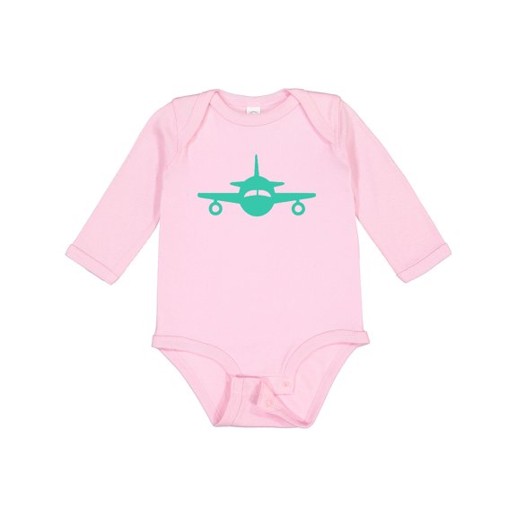Inktastic Cute Teal Airplane Boys or Girls Long Sleeve Baby Bodysuit