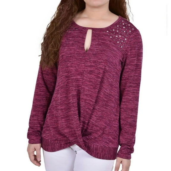 NY Collection Womens Knit Pullover Blouse, Purple, Petite, PL