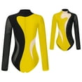 thumbnail image 3 of MSemis Women's Sparkling Rhinestone Gymnastics Leotards Mesh Athletic Bodysuit Tops Black&Yellow XXL, 3 of 6