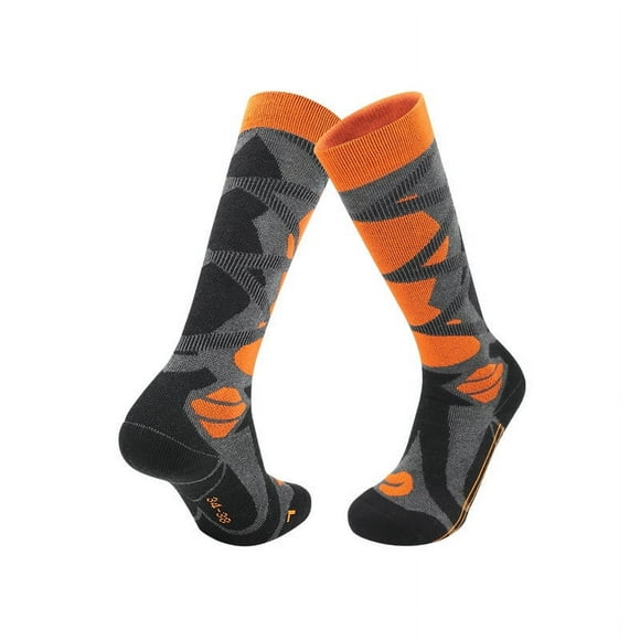 Meitianfacai Ski Socks Thickened Wool Socks Men And Women Long Warm Socks Towel Bottom Sports Snow Socks, Orange