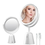Lighted Makeup Mirror 1X/5X Magnifying Vanity Mirror with Lights 3 Color Double Sided Beauty Mirror Magnification Rechargeable 270Rotation Led Tabletop Cosmetic Mirror Adjustable Height