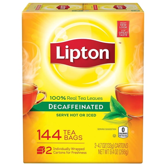 Lipton Decaffeinated Black Tea Bags, 144 count (72 x 2 pack), Smooth Black Tea, Caffeine-Free