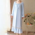 thumbnail image 2 of SWSMCLT Women's Long Sleeve Pajamas Summer Fall Long Spring Thin Ruffle Pjs Nightgown Short Sleeve Cotton Blue Large, 2 of 4