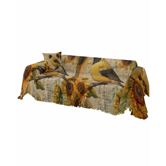 Sunflower Birds Sofa Couch Covers for 3 Cushion Couch, Washable L Shape Sectional Sofa Covers for Loverseat/Pets/Kids, Vintage Farmhouse Botanical Slipcover Blanket Futon Cover 71''x134''