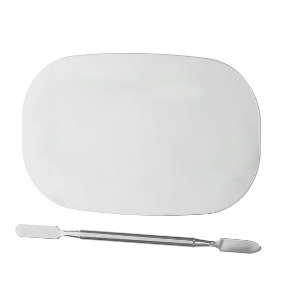 1 juego de plato mezclador de manicura de acero inoxidable, paleta cosmética, paleta mezcladora cosmética con espátula