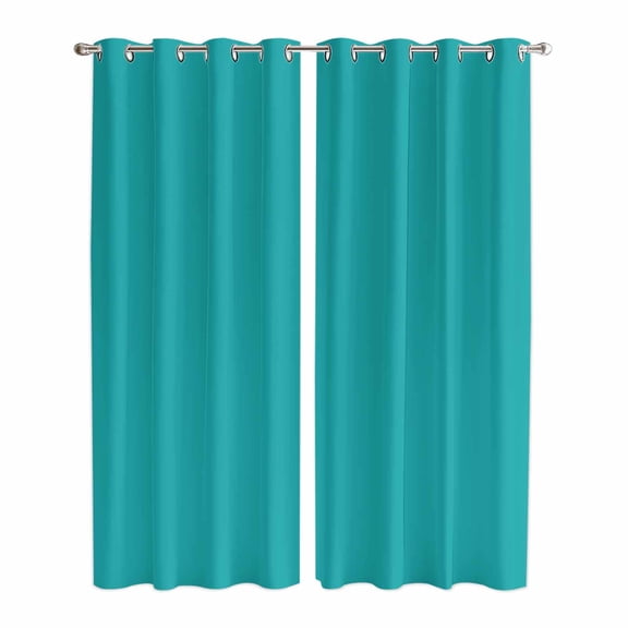 Pure Teal Green Kitchen Curtains 96 Inch Length, Simple Solid Color Grommet Top Bedroom Living Room Curtains, Light Filtering Cafe Curtain Drapes 2 Panels Set 104''x96''