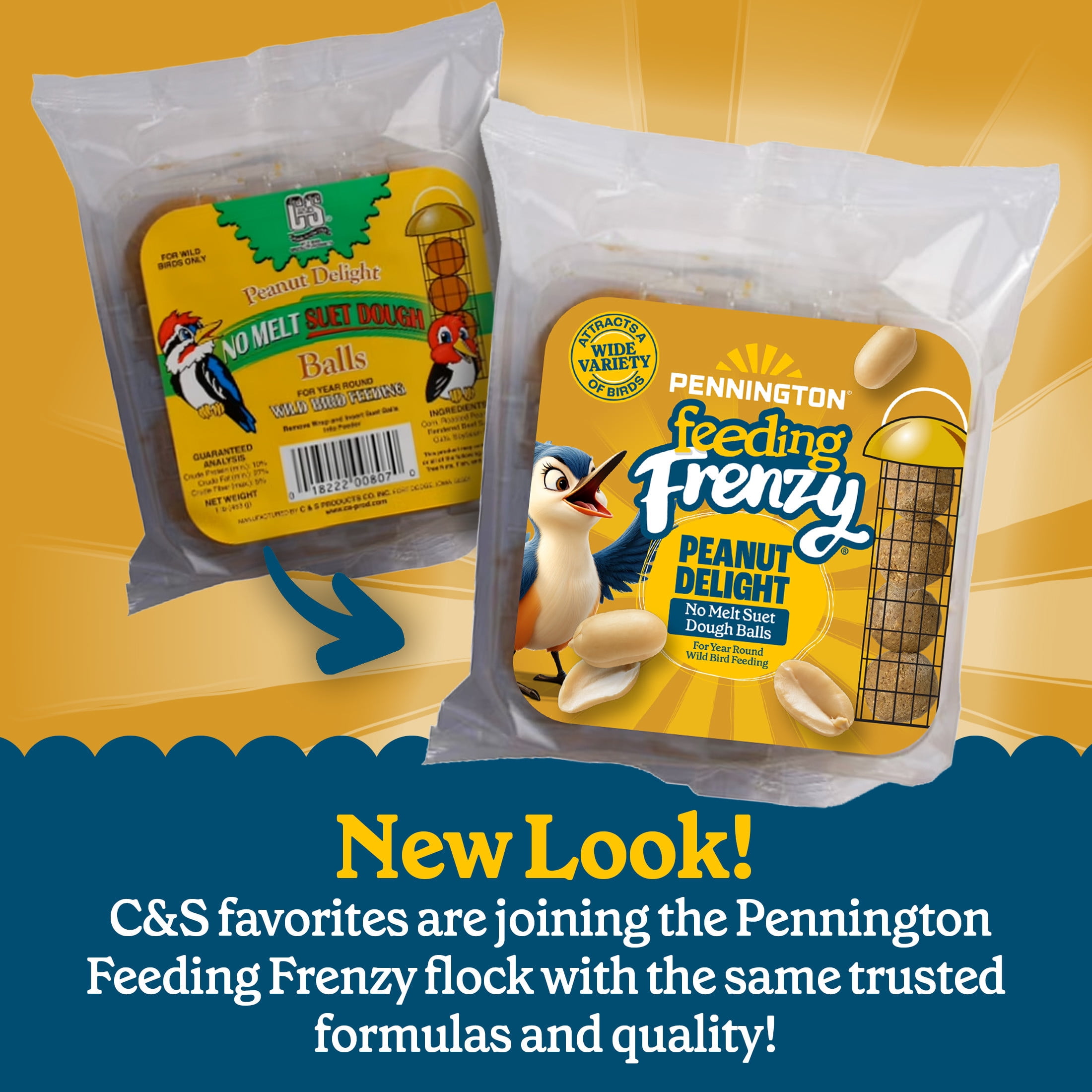 Pennington Feeding Frenzy No-Melt Peanut Delight Suet Dough Balls, New, Wild Bird Food, 1 lb., 1 Pack, Fresh
