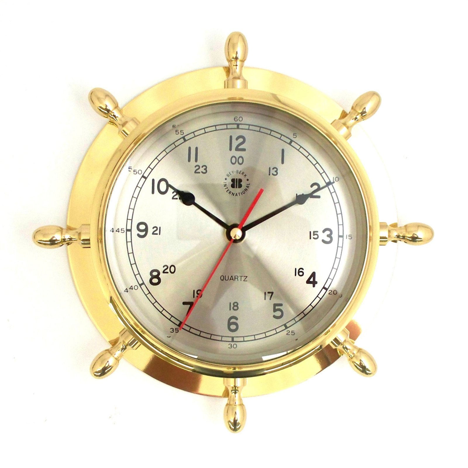 BeyBerk International Brass Ships Wheel Clock Tarnish Proof