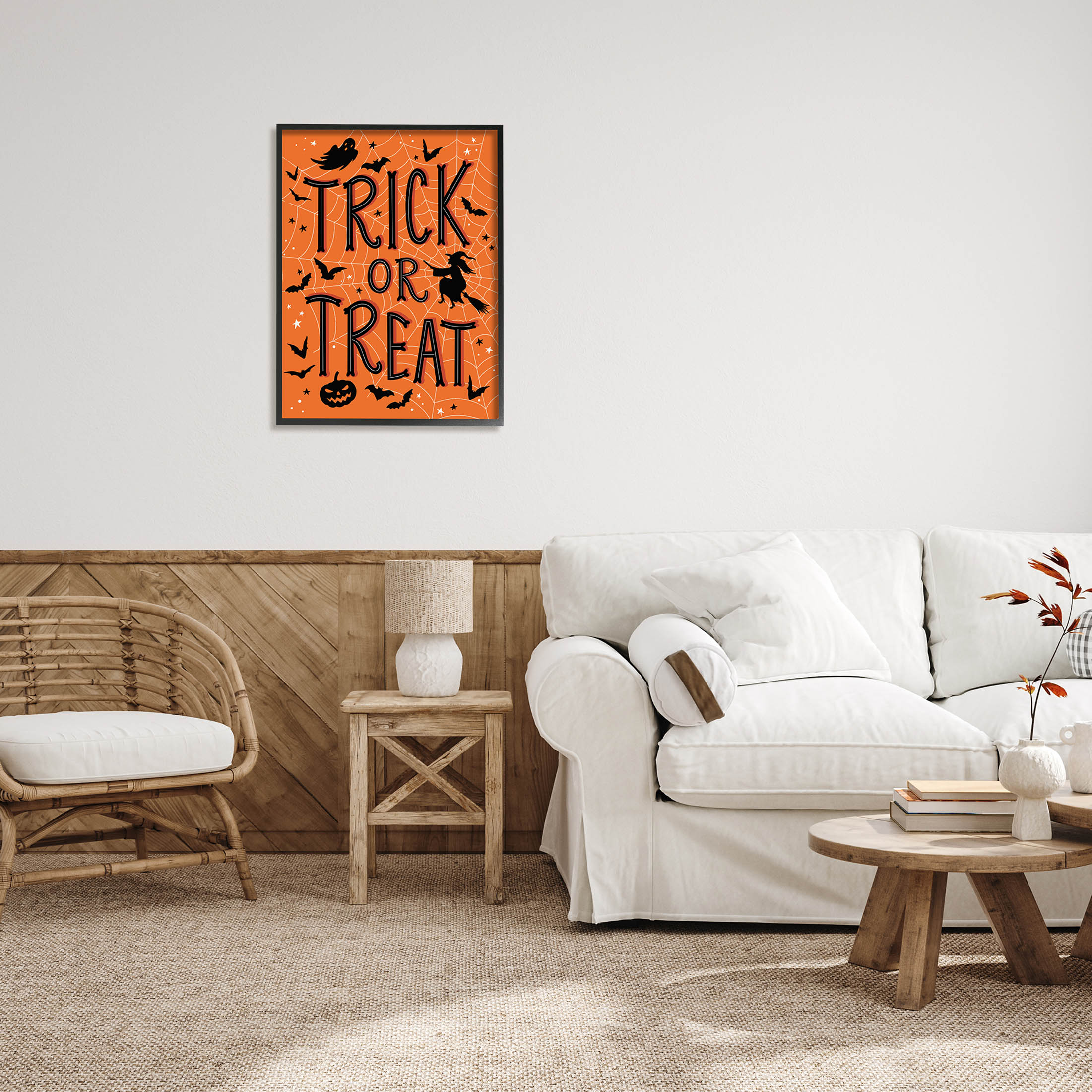 Stupell Industries Trick Or Treat Spider Web Graphic Art Black Framed Art Print Wall Art, Design by Nina Seven