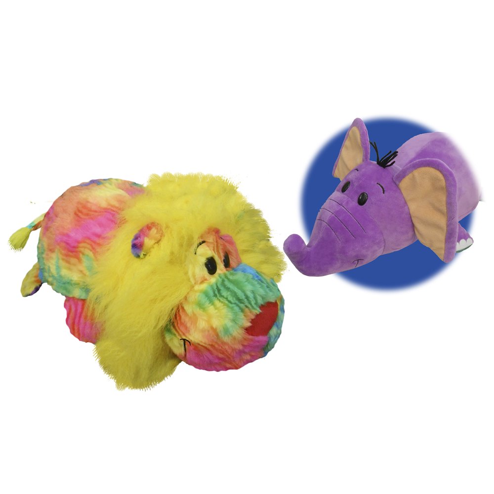 FlipaZoo Elephant & Rainbow Lion Reversible Pillow