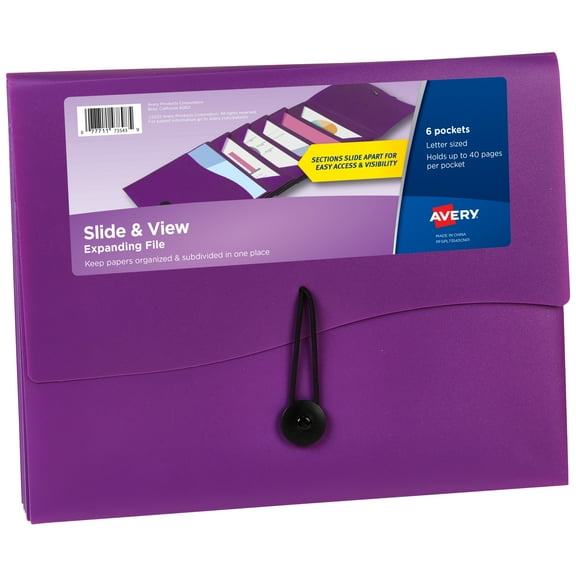 Avery Slide & View Expanding File Folder, 6 Pockets, Plum (73543)