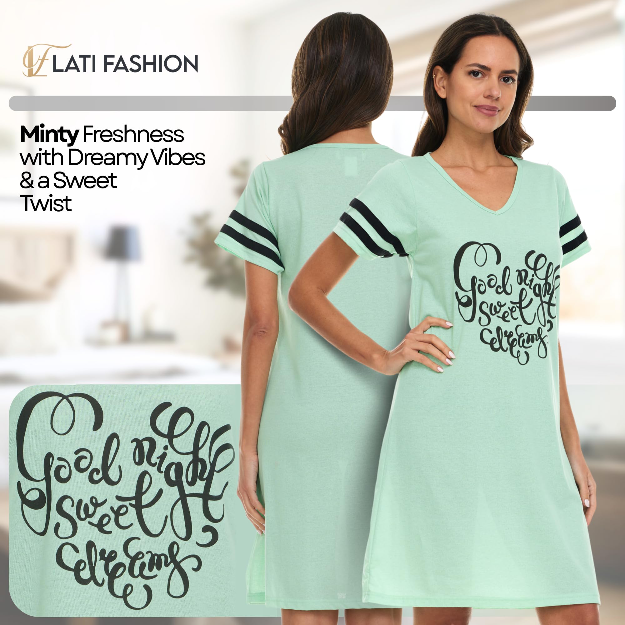 True Face 5-Pack Women's Cotton Nightshirt Nightdress - Short Sleeve Lightweight Jersey Pullover
