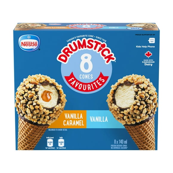 Vanilla and Vanilla Caramel Cones, Variety Pack, Vanilla Flavoured Frozen Dessert, Caramel, Chocolatey Coating With Roasted Peanuts, Wafer Cones, Crafted In Canada With Canadian Dairy, 1.1 L