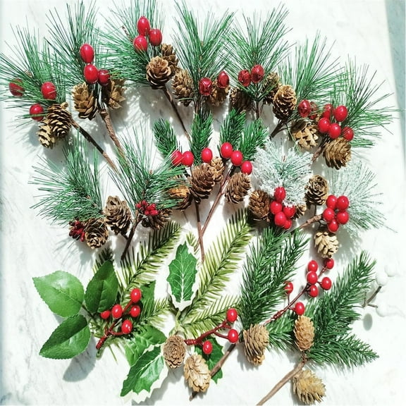 Mini Christmas Pick 10Pcs Artificial Mini Christmas Picks Berry Picks Stems Faux Pine Picks DIY Floral Arrangement