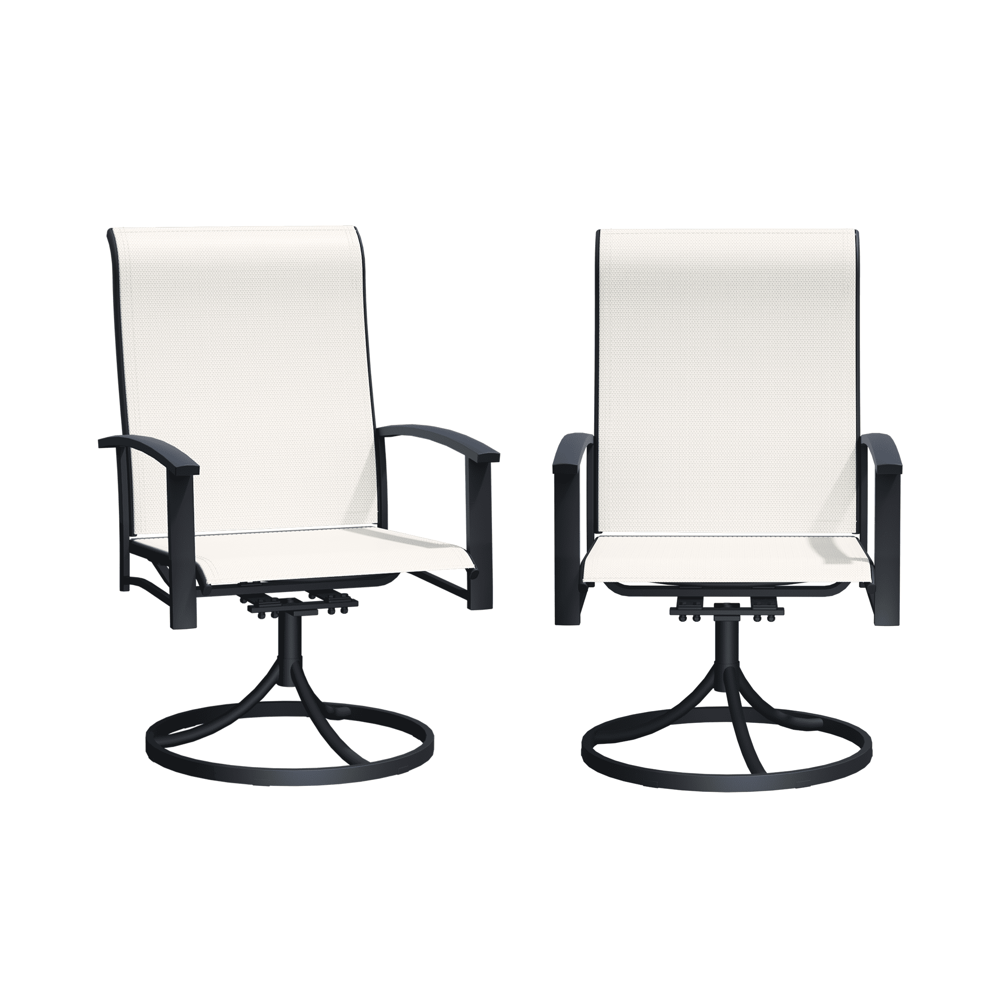 Swivel Patio Chairs Set of 2, Outdoor Metal Dining Armchairs, High Back Ergonomic Design, Beige