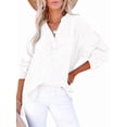 thumbnail image 2 of Womens Casual Button V Neck Long Sleeve Shirts Oversized Solid Blouses Tops White L, 2 of 7